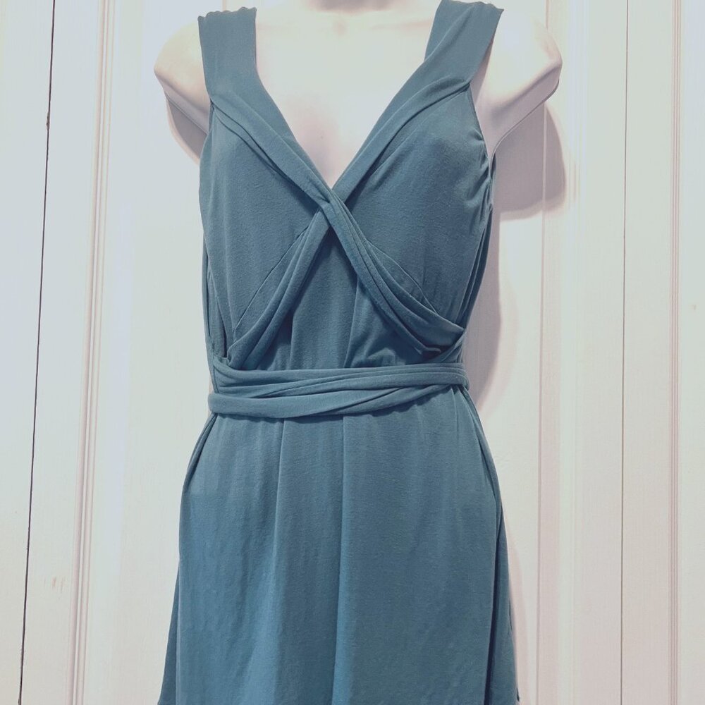 Banana Republic Sleeveless Summer Tie Waist Top-Sz. Med-Teal/Stretch-V Neck- - Picture 5 of 13